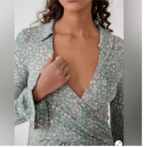 New Free people Shayla wrap midi dress in mint combo print size small - Picture 5 of 10